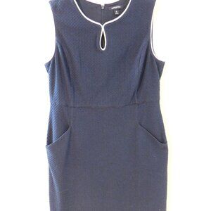 Lands End Nautical Dress Navy Blue White 12 Puckered Stretch  Sleeveless pockets